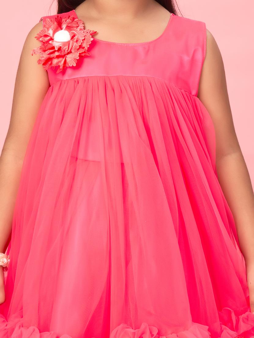 girls round neck self-design frock - 20567831 - Standard Image - 4