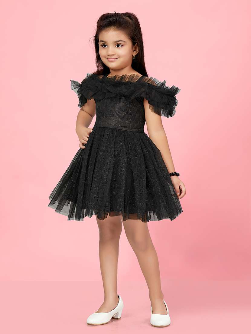girls round neck self-design frock - 20567840 -  Standard Image - 1