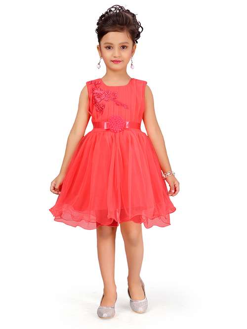 girls round neck self-design frock - 20567845 -  Standard Image - 0