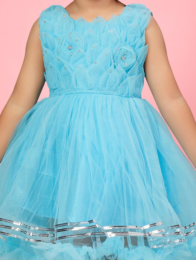 girls round neck self-design frock - 20567873 - Standard Image - 4