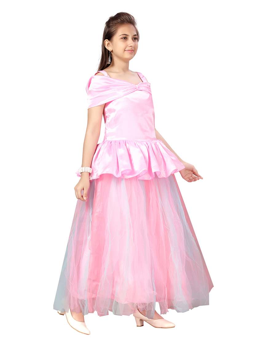 girls round neck self-design frock - 20567935 -  Standard Image - 1
