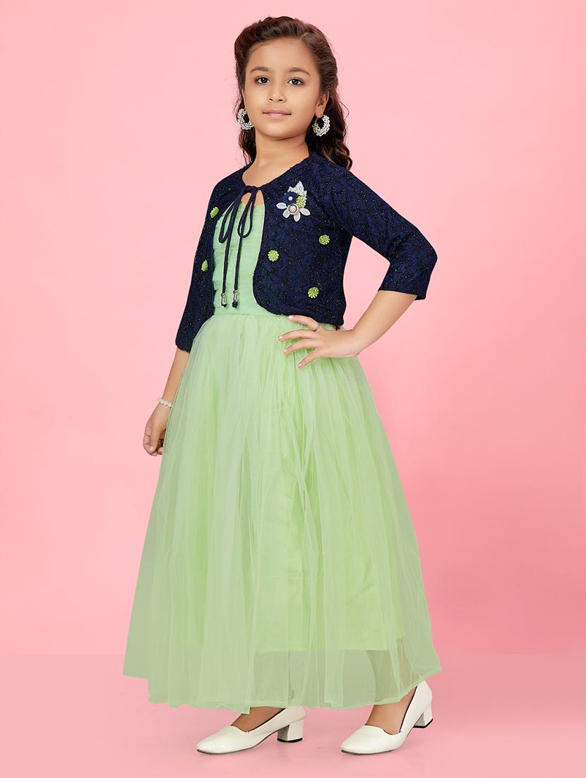 girls round neck self-design frock - 20568010 -  Standard Image - 1