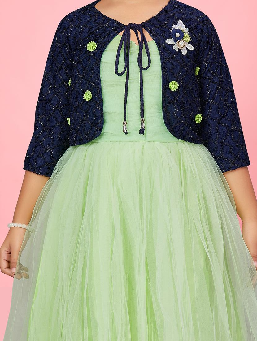 girls round neck self-design frock - 20568010 - Standard Image - 4