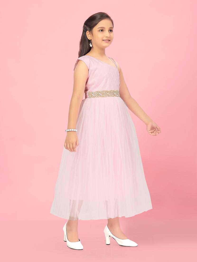 girls round neck self-design frock - 20568017 -  Standard Image - 1