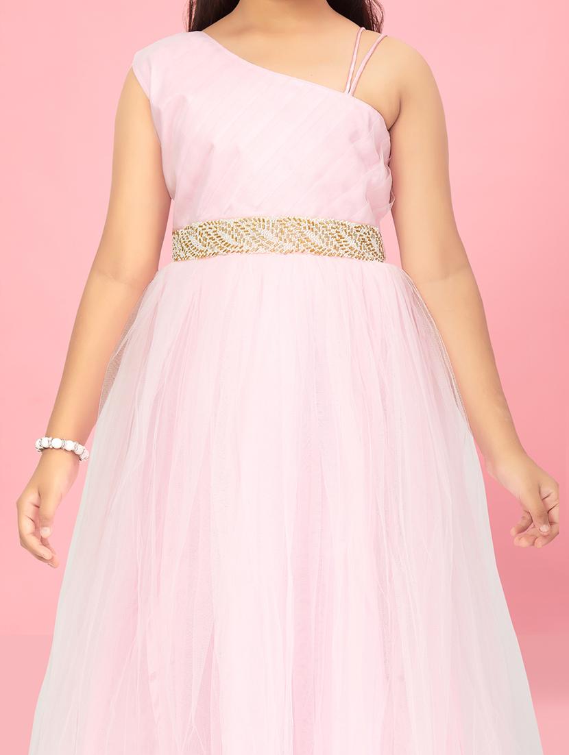 girls round neck self-design frock - 20568017 - Standard Image - 4