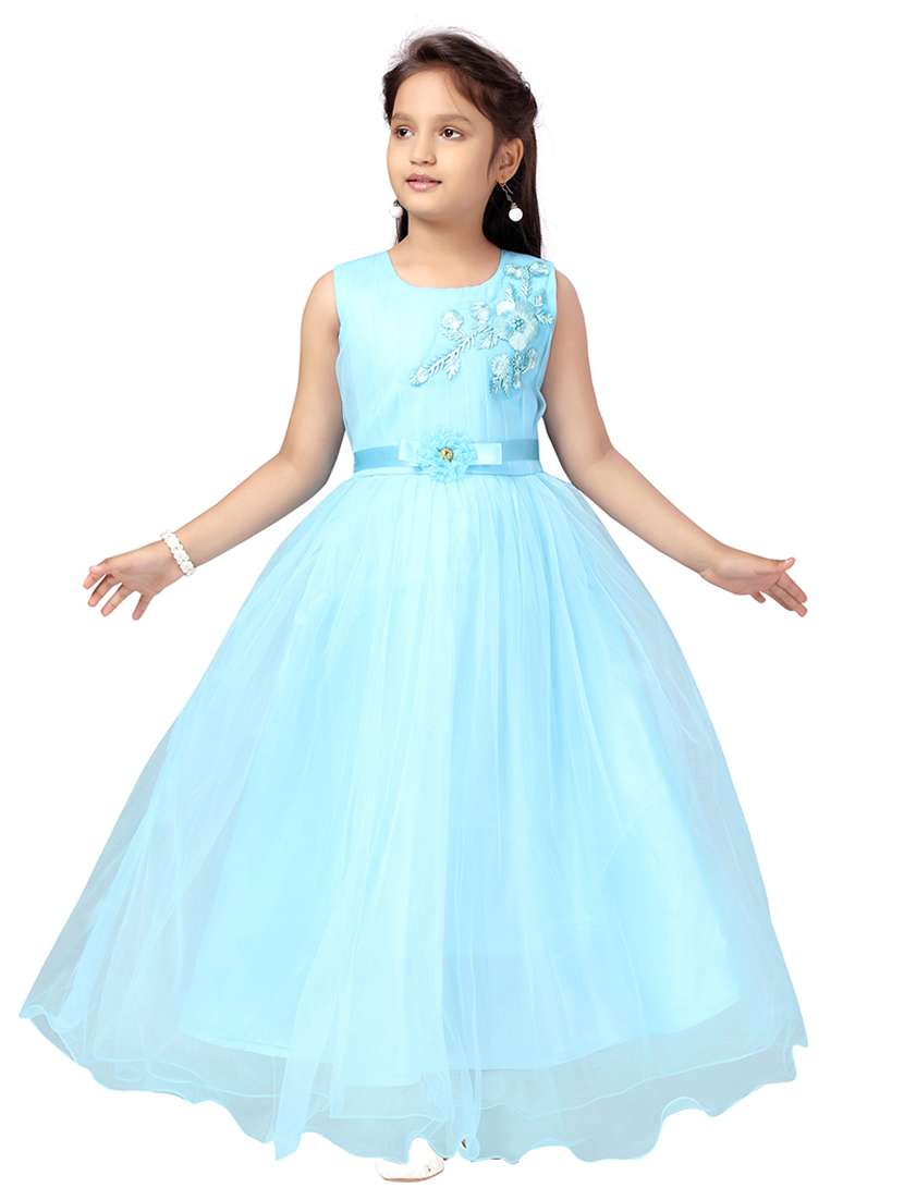 girls round neck self-design frock
