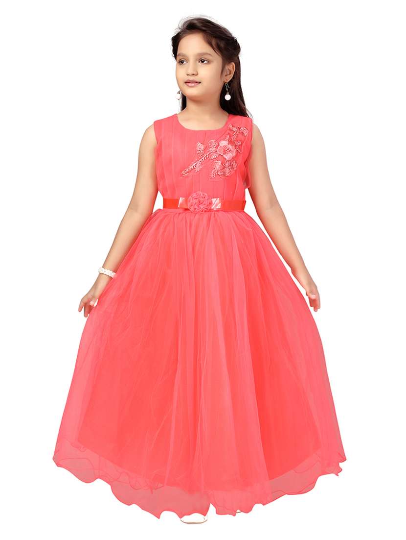 girls round neck self-design frock - 20568021 - Zoom Image - 0