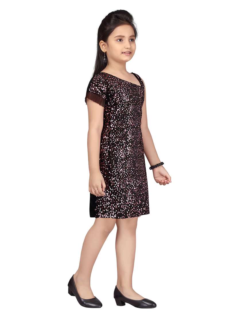 girls round neck self-design frock - 20568133 -  Standard Image - 1