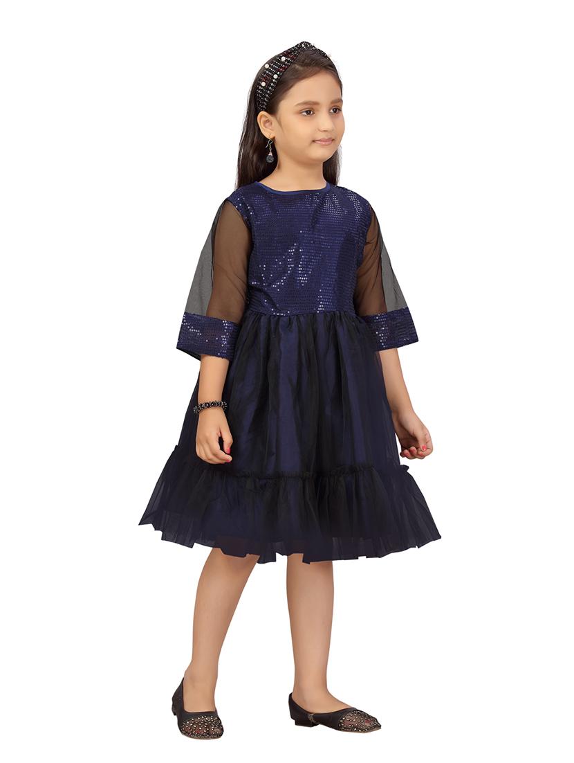 girls round neck three quarter sleeves frock - 20568294 -  Standard Image - 1