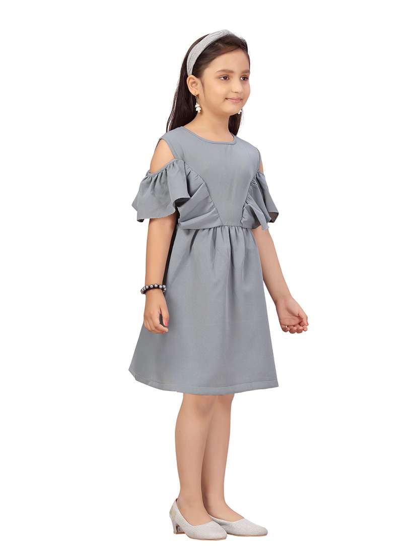 girls grey solid frock - 20568310 -  Standard Image - 1