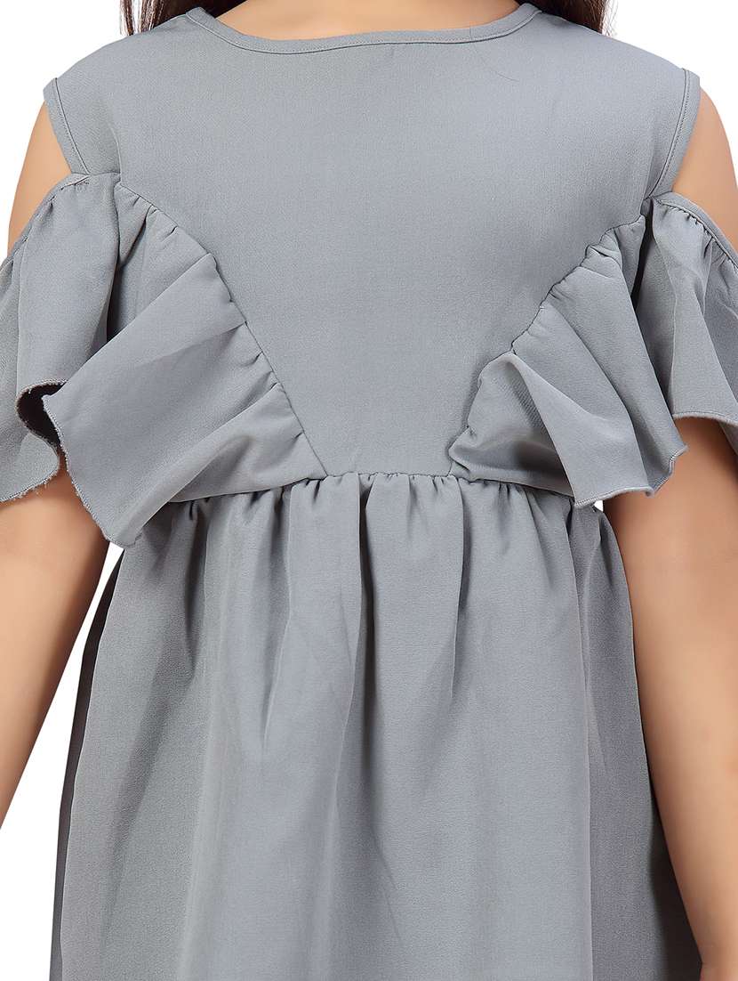 girls grey solid frock - 20568310 -  Standard Image - 4