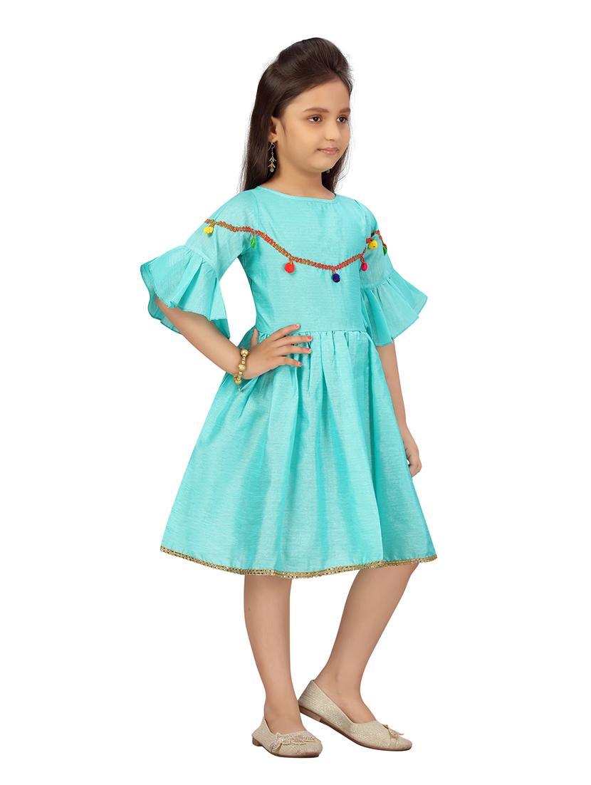 girls solid round neck frock - 20568311 -  Standard Image - 1