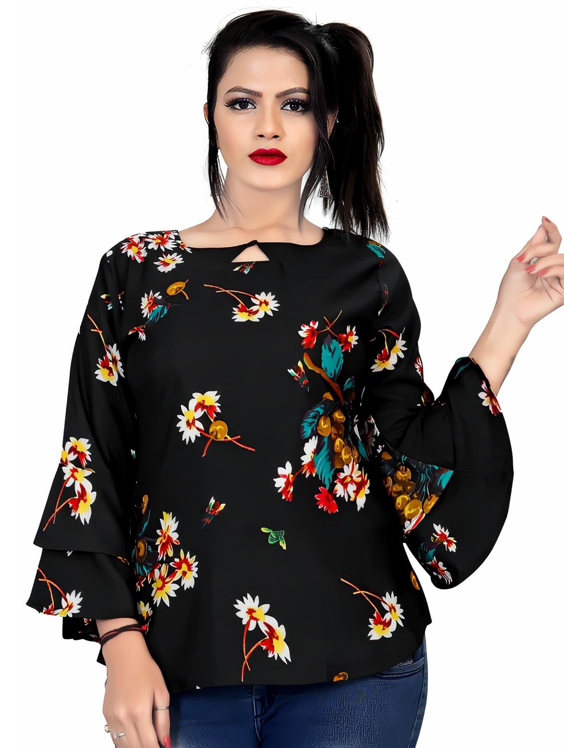 women bell sleeved floral printed regular tunic - 20569324 - Zoom Image - 0
