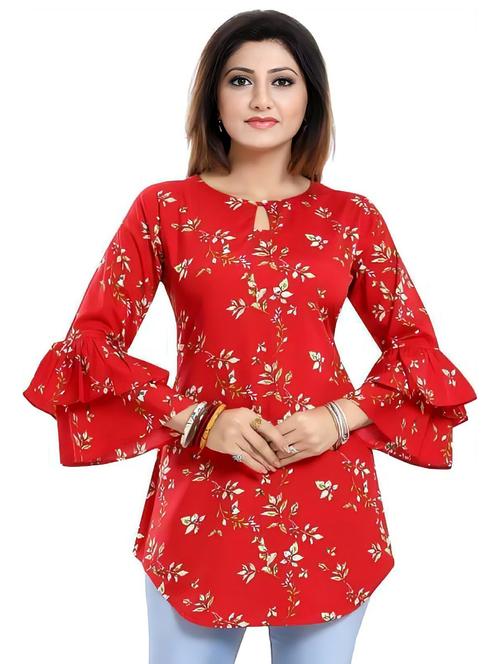 women bell sleeved floral printed regular tunic - 20569328 - Standard Image - 0