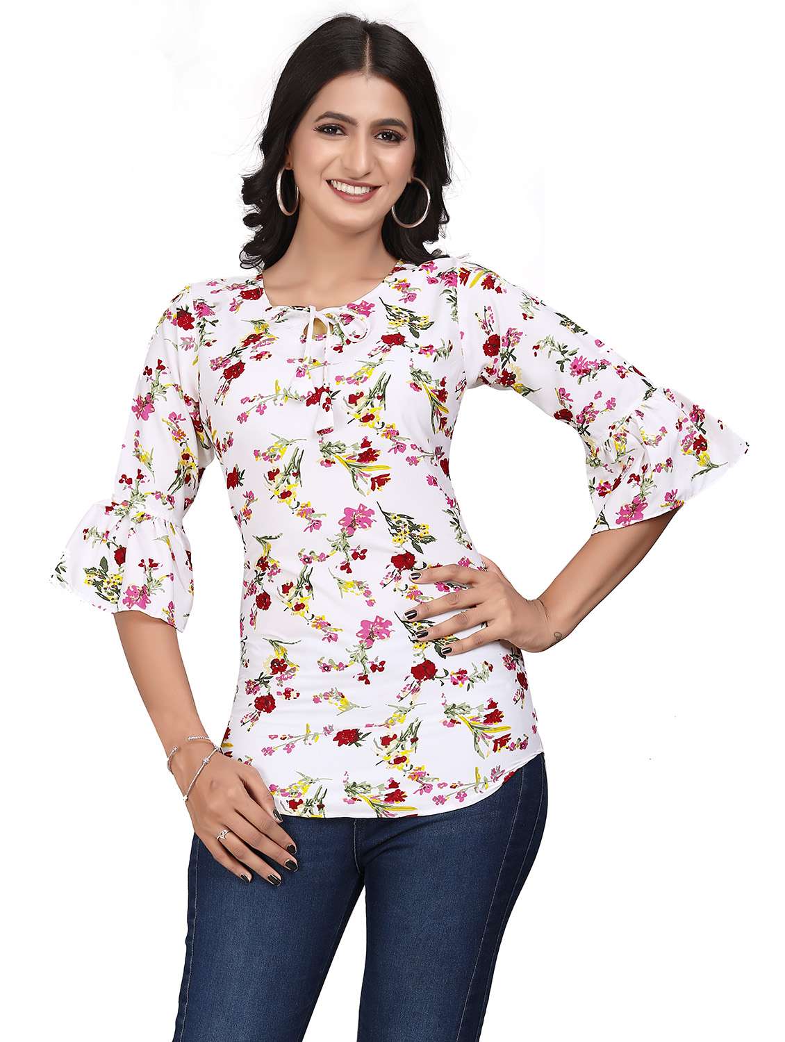 white crepe straight top