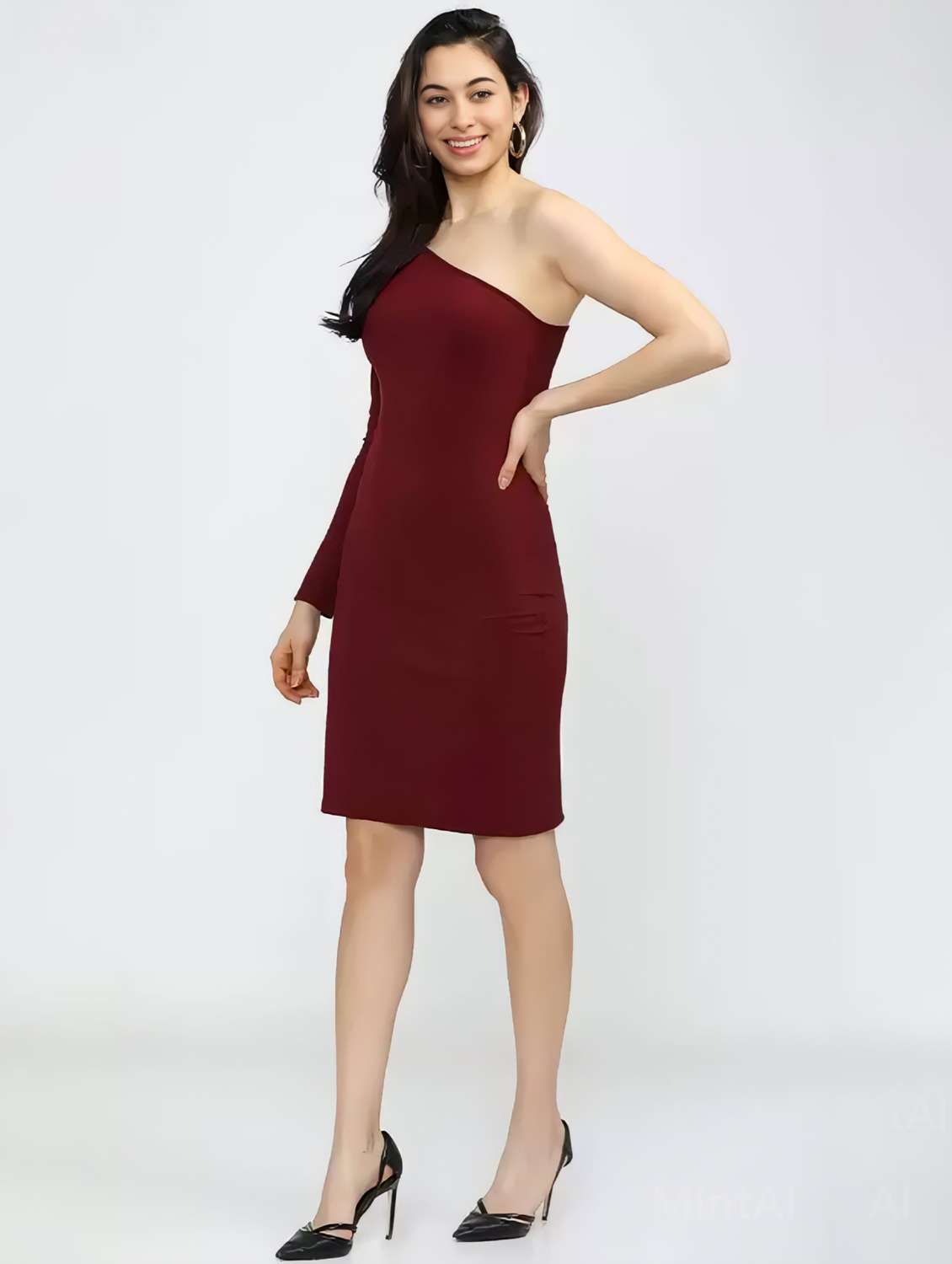 women solid single shoulder bodycon dress - 20570616 -  Standard Image - 4