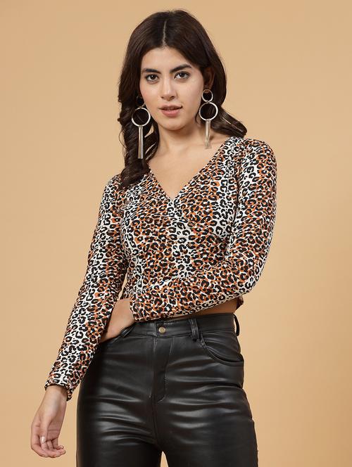 women animal print wrap top - 20570627 -  Standard Image - 0
