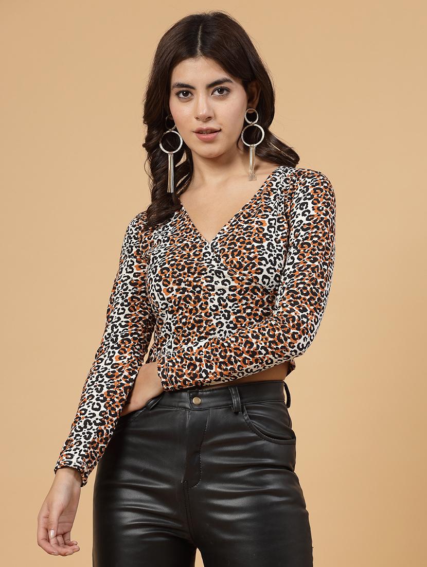 women animal print wrap top - 20570627 -  Zoom Image - 0