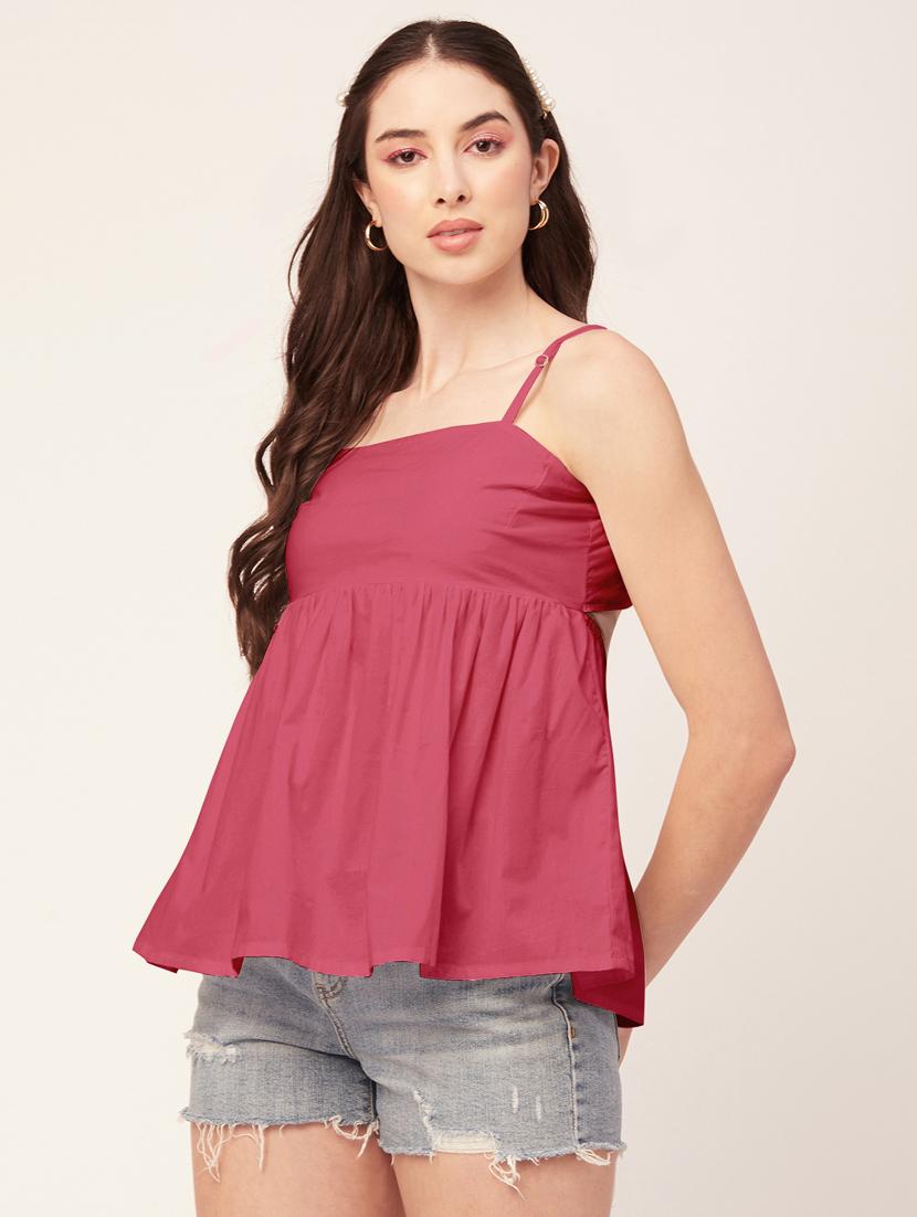 women solid bow styled peplum top - 20570720 -  Standard Image - 1