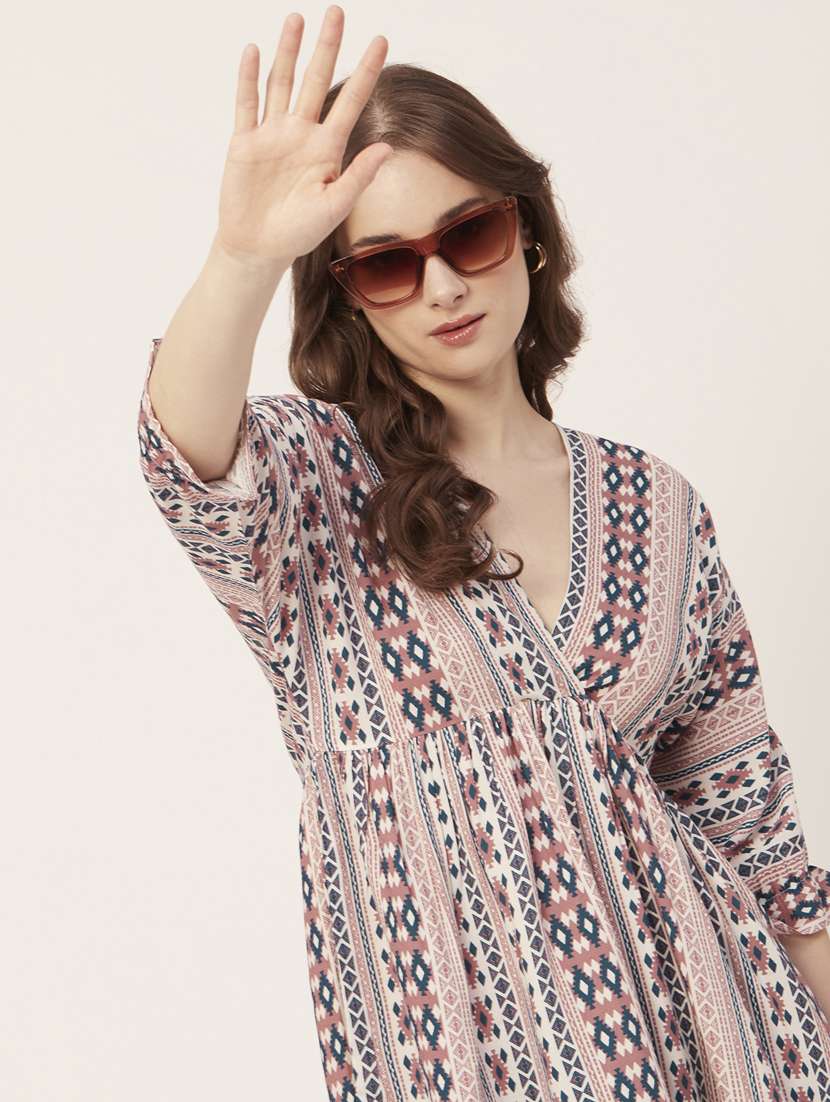 women printed back knot a-line dress - 20570722 -  Standard Image - 4