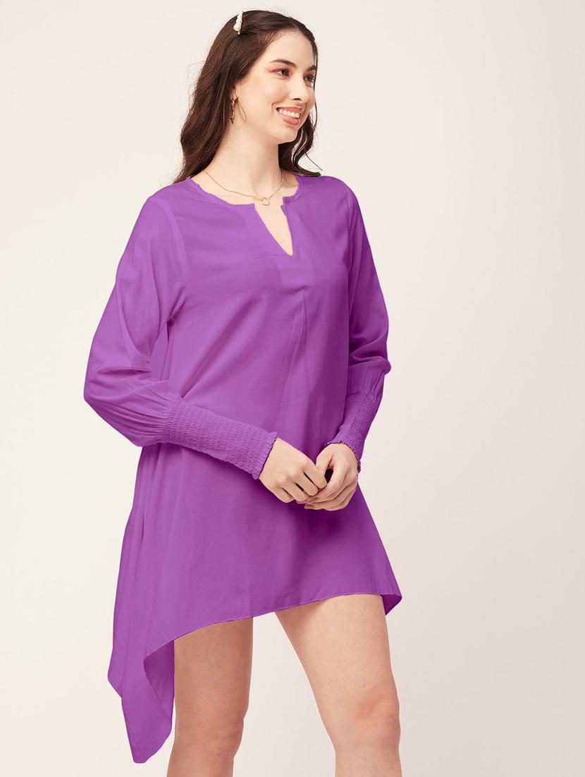 women solid purple asymmetric short dress - 20570723 -  Standard Image - 1