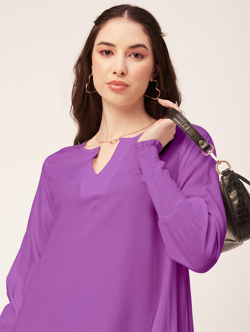 women solid purple asymmetric short dress - 20570723 - Standard Image - 4