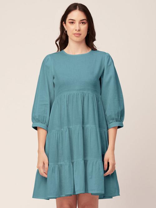 women solid tiered short dress - 20570724 - Standard Image - 0
