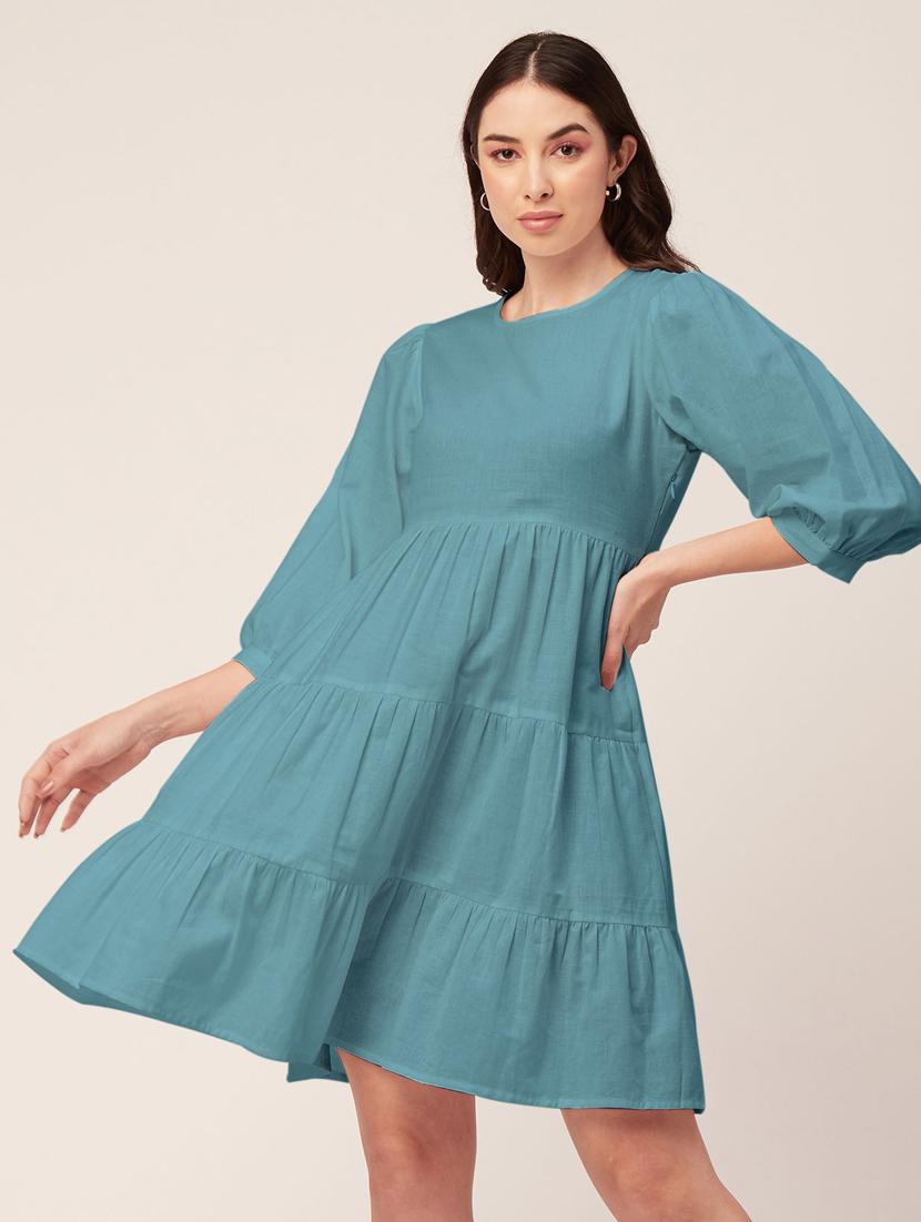 women solid tiered short dress - 20570724 - Standard Image - 1