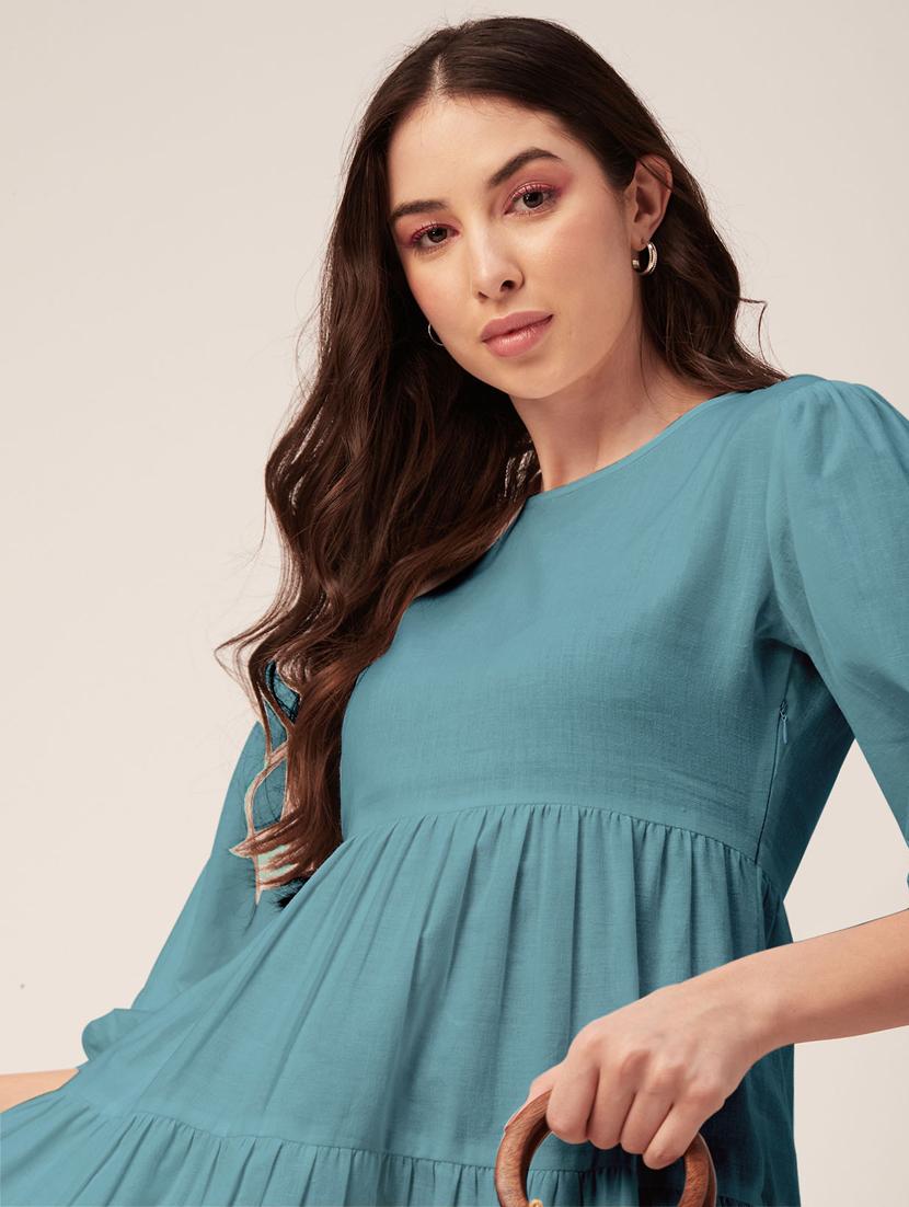 women solid tiered short dress - 20570724 - Standard Image - 4