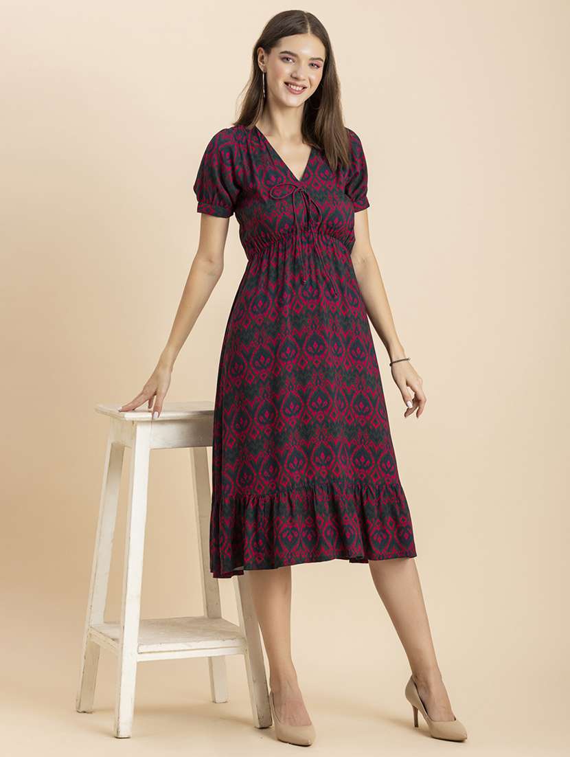 women printed fit & flare midi dress