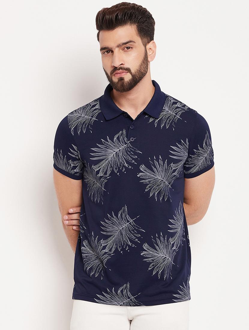 men navy blue printed polo t-shirt