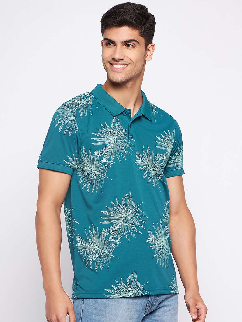 men sea green printed polo t-shirt - 20570746 -  Standard Image - 1