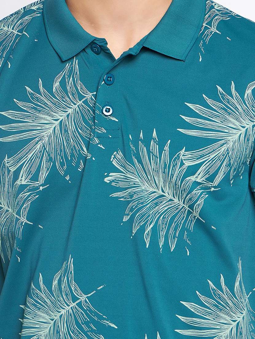 men sea green printed polo t-shirt - 20570746 -  Standard Image - 4