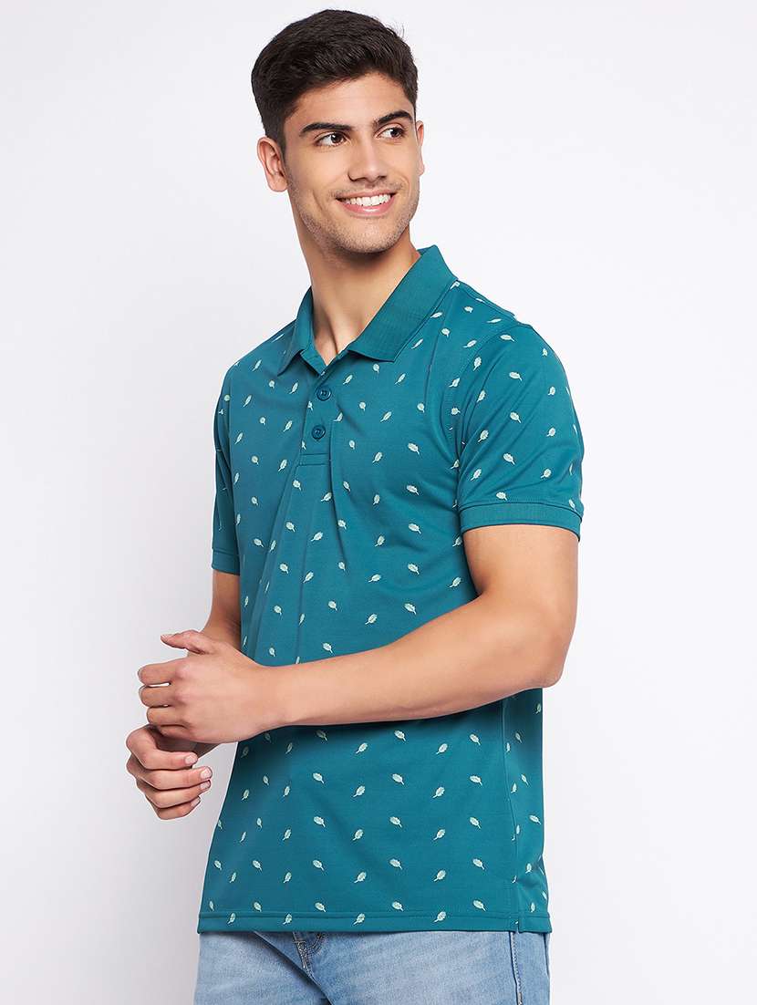 men sea green printed polo t-shirt - 20570770 - Standard Image - 1