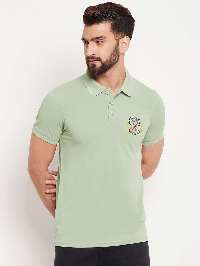 men green embroidered detailed polo t-shirt