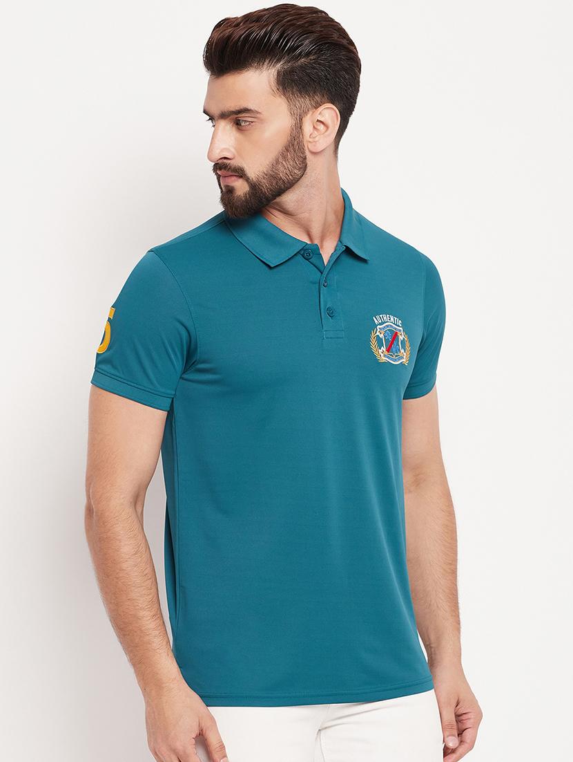 men sea green embroidered detailed polo t-shirt - 20570794 - Standard Image - 1