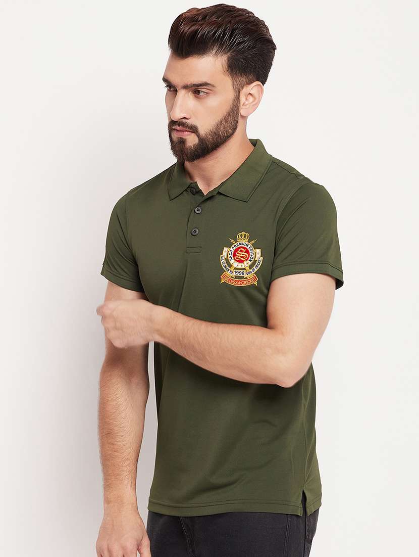 men olive green embroidered detailed polo t-shirt - 20570798 - Standard Image - 1