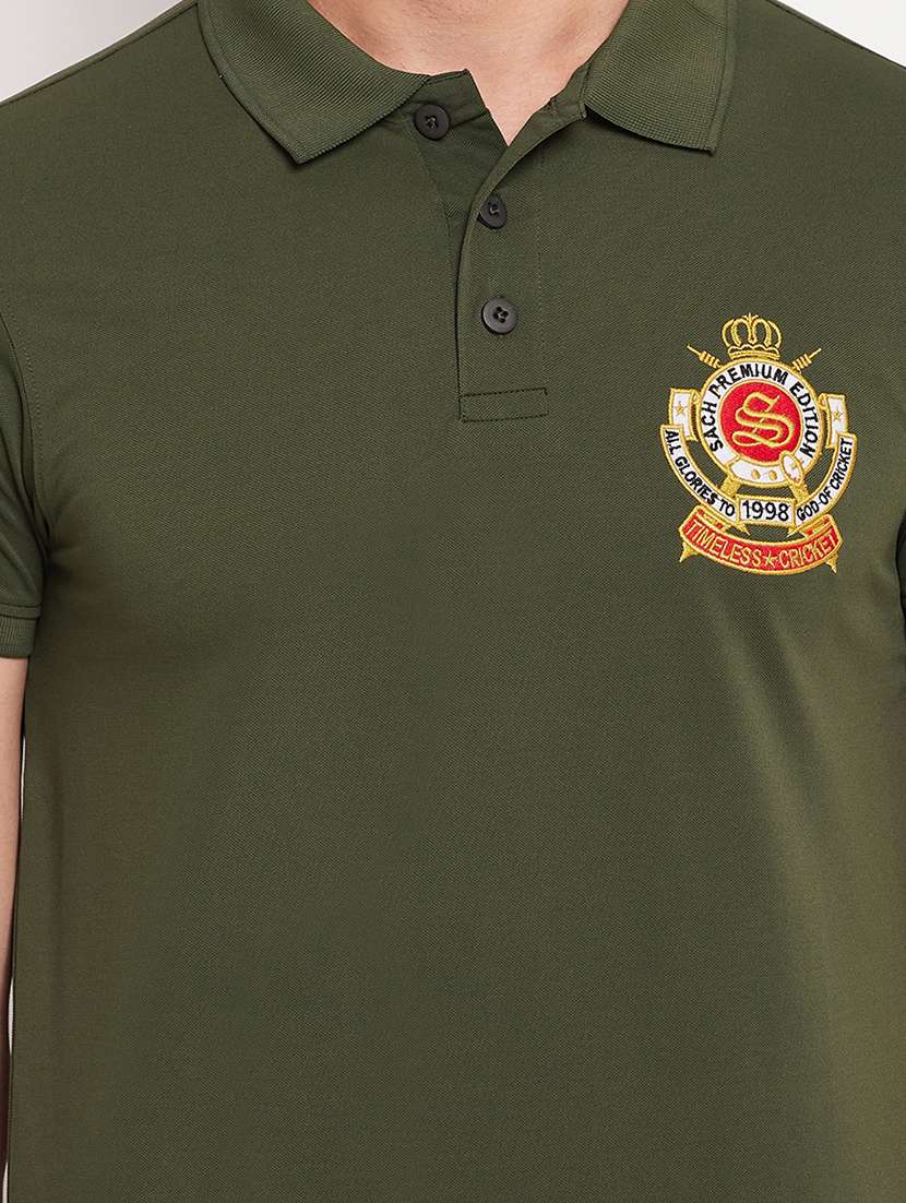 men olive green embroidered detailed polo t-shirt - 20570798 - Standard Image - 4
