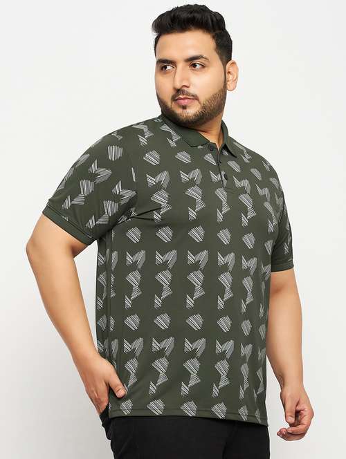 men olive printed plus size polo t-shirt - 20570880 - Standard Image - 0