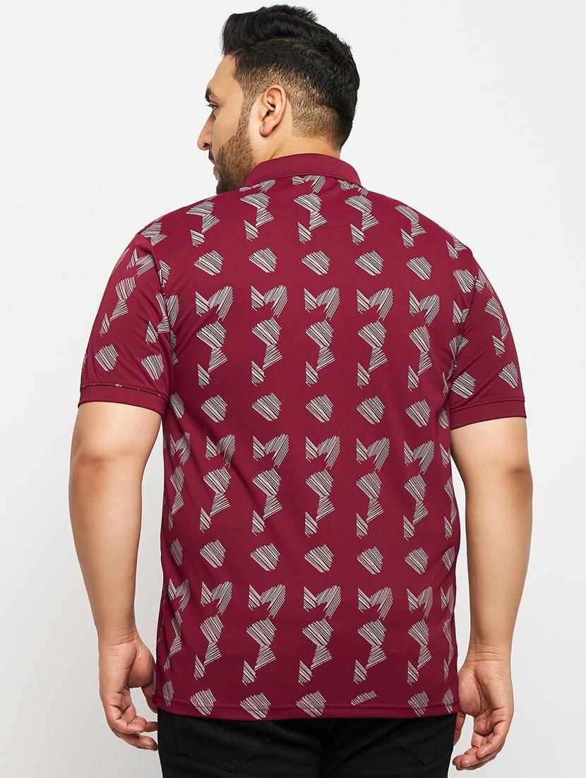 men maroon printed plus size polo t-shirt - 20570881 - Standard Image - 1