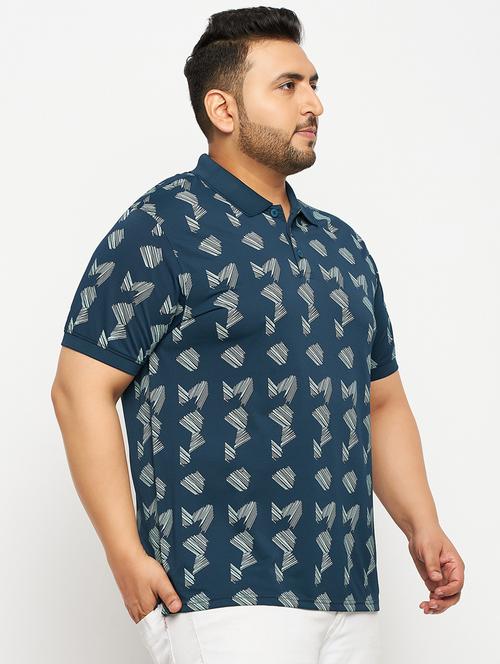 men teal blue printed plus size polo t-shirt - 20570882 - Standard Image - 0
