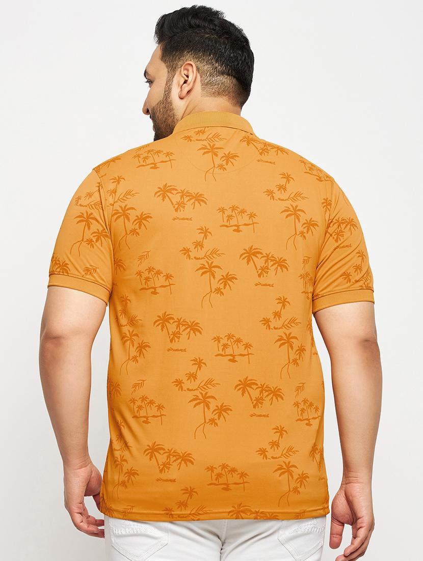 men mustard printed plus size polo t-shirt - 20570887 - Standard Image - 1