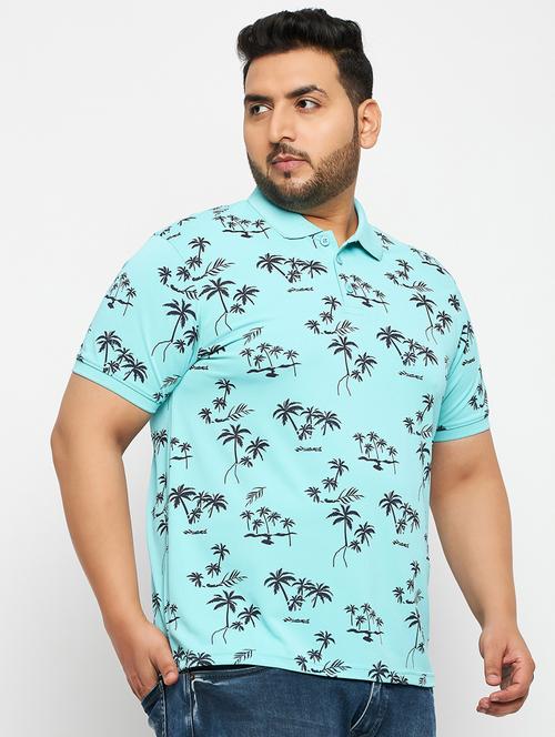 men turquoise printed plus size polo t-shirt - 20570890 -  Standard Image - 0