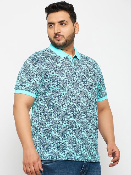 men turquoise printed plus size polo t-shirt - 20570894 -  Standard Image - 0