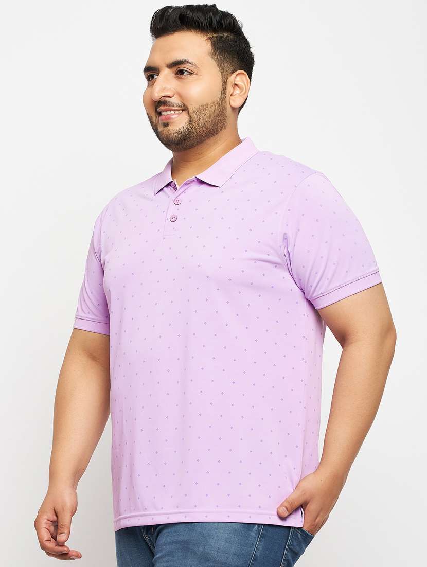 men lavender printed plus size polo t-shirt