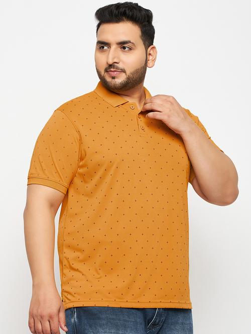 men mustard printed plus size polo t-shirt - 20570898 - Standard Image - 0
