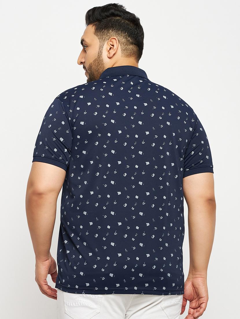 men navy blue printed plus size polo t-shirt - 20570902 - Standard Image - 1
