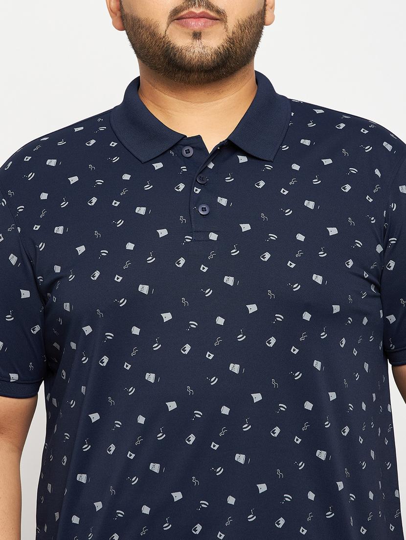men navy blue printed plus size polo t-shirt - 20570902 - Standard Image - 4