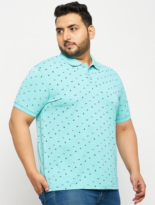 men turquoise printed plus size polo t-shirt - 20570909 -  Standard Image - 0