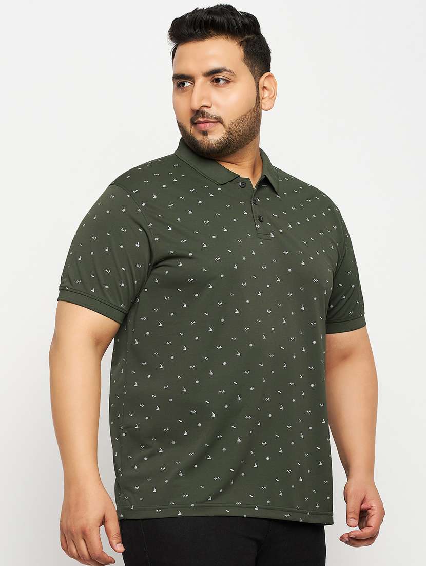 men olive printed plus size polo t-shirt